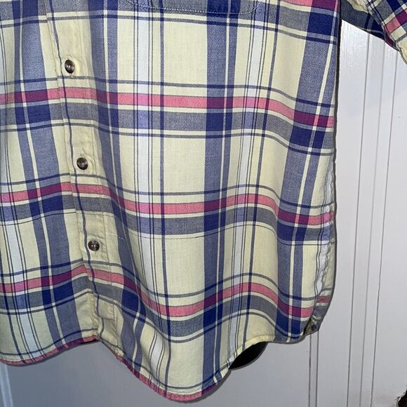 Vtg 80s/90s Archie Fowler yellow plaid short sleeved shirt - Picture 3 of 8
